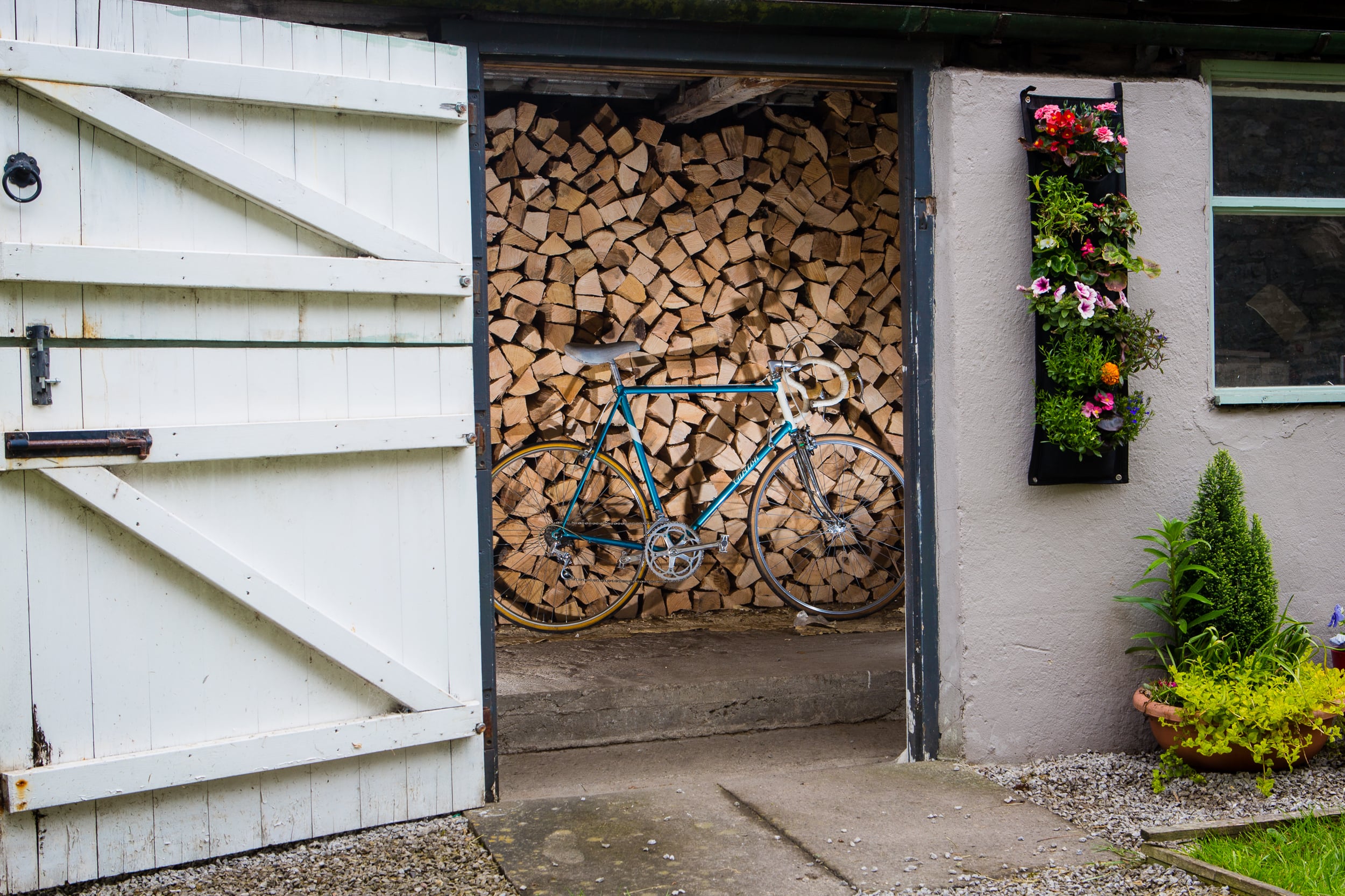 A bicycle in a woodshed
